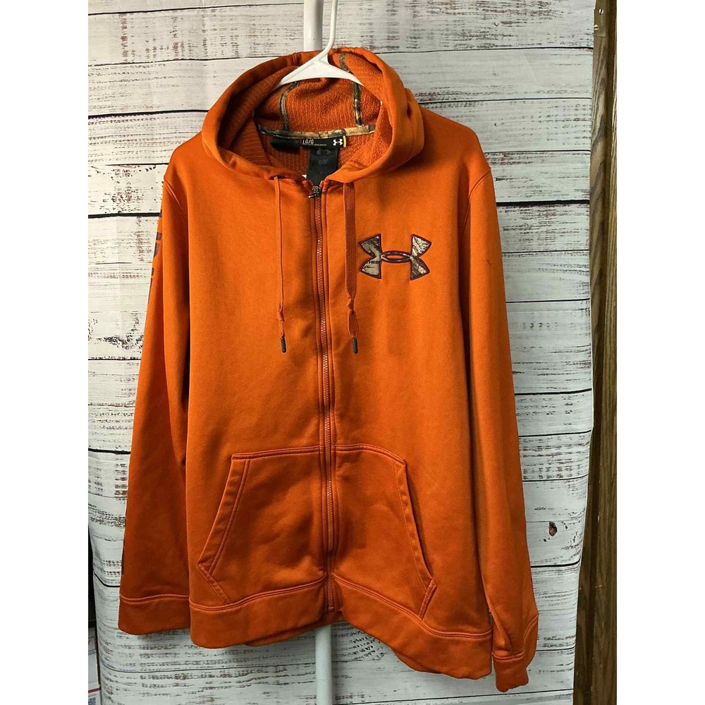 Under Armour Orange Camo Logo‎ Storm1 Fleece Full Zip Hoodie Mens Large